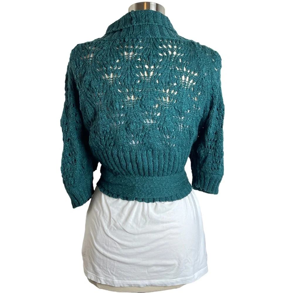 Free People Teal Green Cropped Wrap Sweater Shrug
